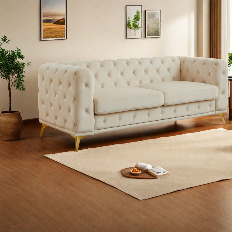 Canapés en velours à compression, Chesterfield moderne de 82,5 pouces pour la maison