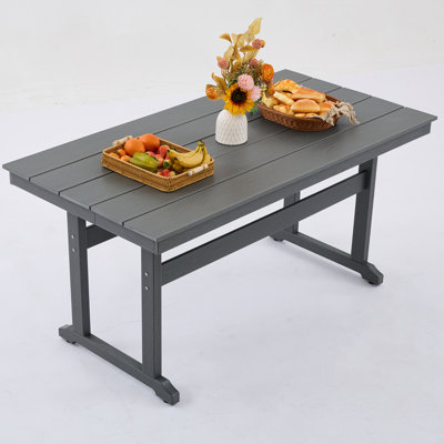 Hdpe Outdoor Dining Table,62.5" All-weather Rectangular Table With 2" Umbrella Hole For Patio Lawn Garden Backyard,gray