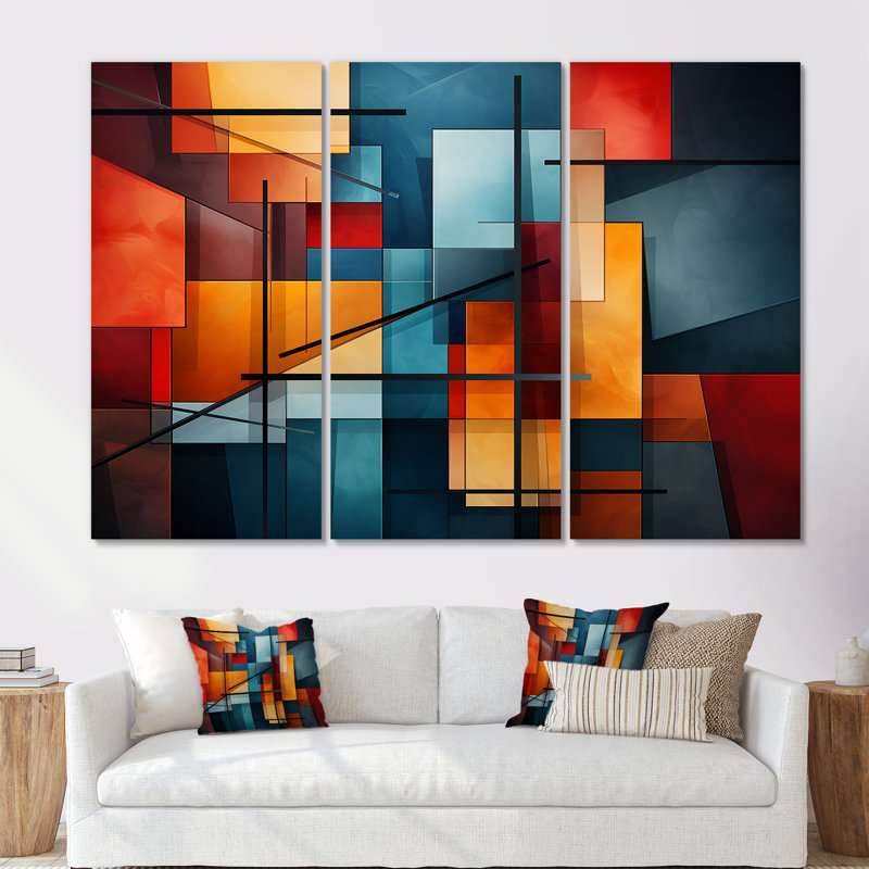 «Cubism Vivid Collage» - ensemble d'art mural sur toile Cubism, Toile tendue, H 40 po x l 60 po x P 1 po