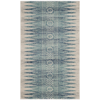 Tapis ivoire et turquoise de style Sud-Ouest Allard