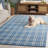 Evell Handtufted Wool & Cotton Plaid Rug in Blue/Ivory-1922310034