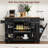 K&K Fluted Kitchen Island With Trash Can Storage Cabinet, Power Outlet, Internal Storage Rack, Rolling Kitchen Islands On 5 Wheels With 3 Drawer, 3 Open Side Racks For 10 Gallon Garbage Bin, Black-1070757774