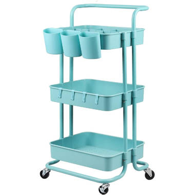 SunnyPoint 3-Tier Delicate Compact Rolling Metal Storage Organizer - Mobile  Utility Cart Kitchen/Under Desk Cart with Caster Wheels (Turq, Compact