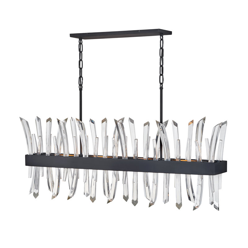 Lustre rectangulaire unique à 4 lumières avec détails en cristal, Noir