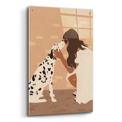  «Femme et dalmatien» par Svetlana Aleynikova, art mural en verre acrylique, 24 po x 36 po