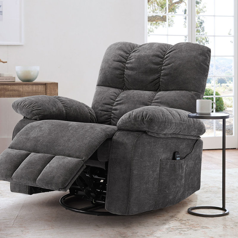 Fauteuil inclinable manuel Elysium avec chaleur et vibrations, position infinie, poche latérale, Gris foncé