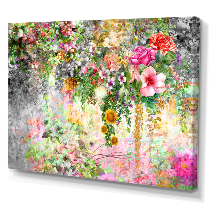 «Modern Pink and Green Summer Garden IV», reproduction sur toile flottante, H 30 po x l 40 po x P 1,5 po, Toile tendue