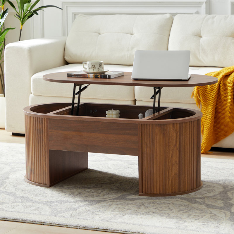 39.37'' W Oval Lift Top Coffee Table With Storage, Walnut