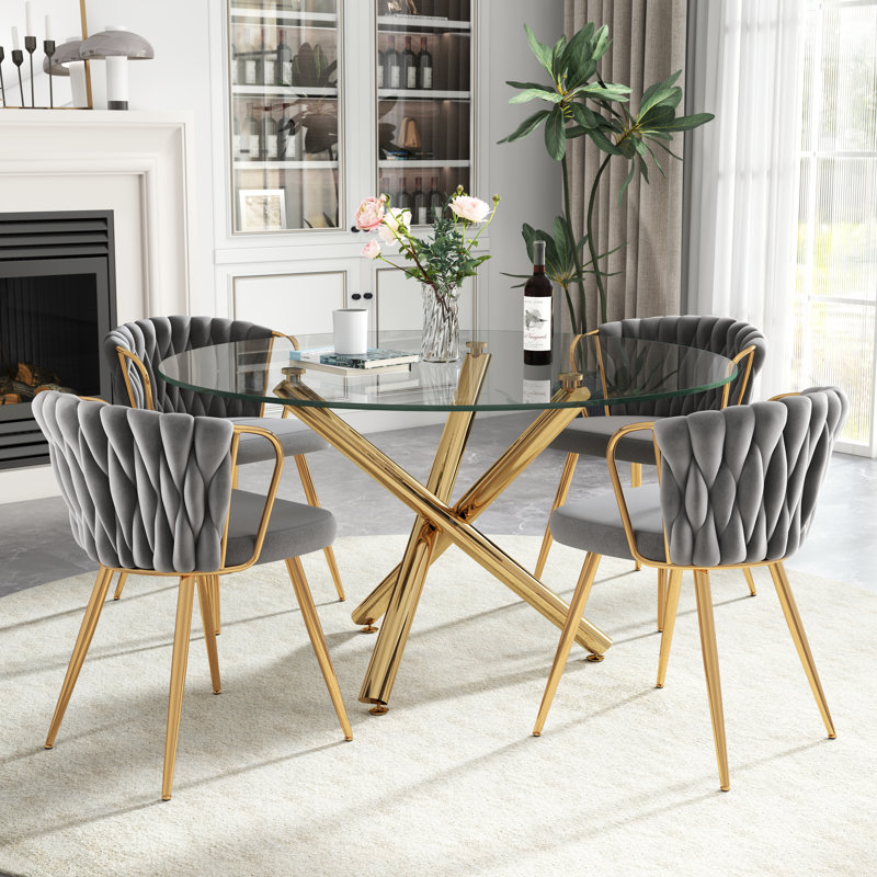 Ensemble de salle à manger 47 po, 5 pièces: table, 4 chaises, Gris, Doré