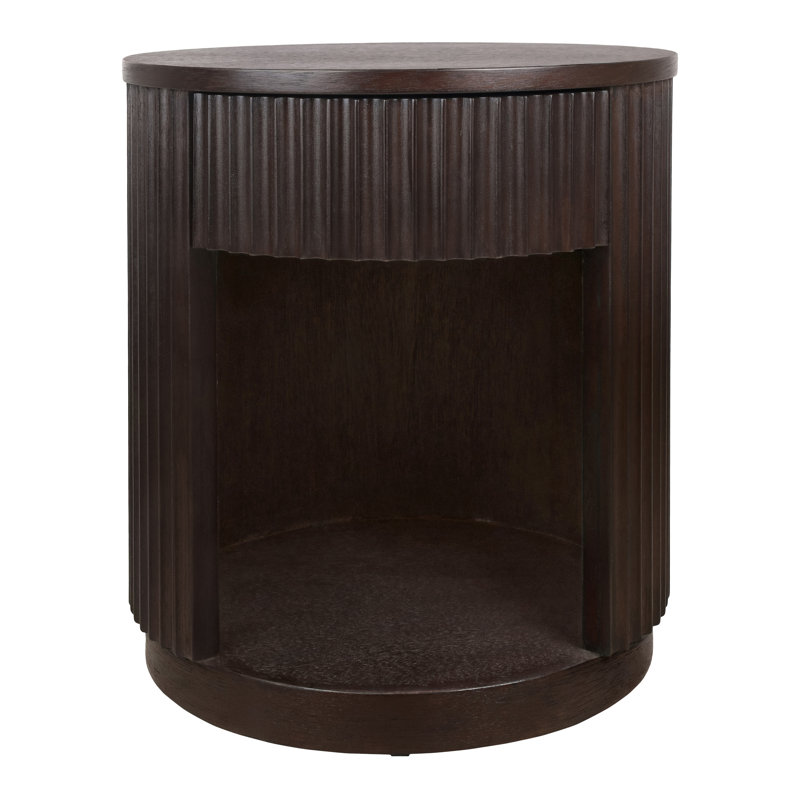 Truro Fluted Nightstand With 1 Drawer And Open Shelf, Dark Brown