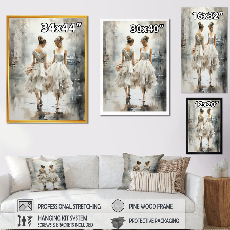 «White and Grey Ballet Dreams I - Dance», art mural, Cadre flottant noir, H 60 po x l 28 po x P 1,5 po