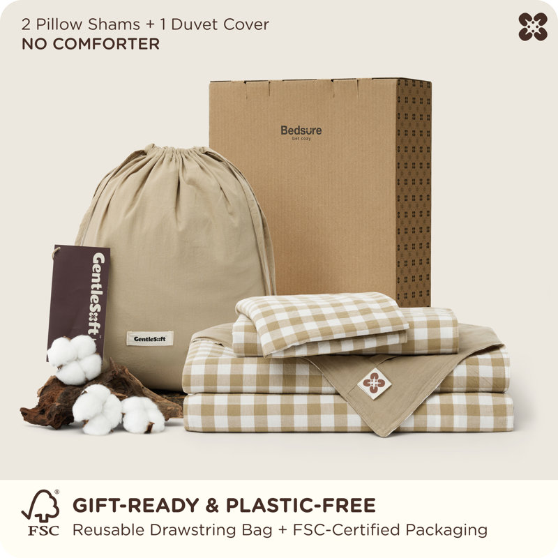 Bedsure 100% Washed Cotton Duvet Cover King Size, Classic Yarn-Dyed Gingham Duvet Cover Set Enhances Bedroom Comfort And Style, Gentlesoft Checkered Bedding Set