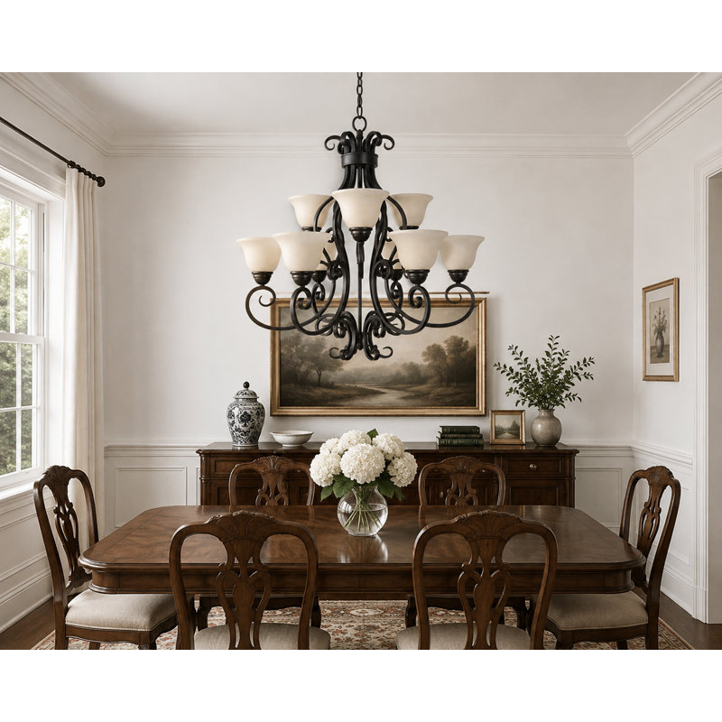 Lustre à niveaux ombrés 9 lumières Amelia, Bronze huilé