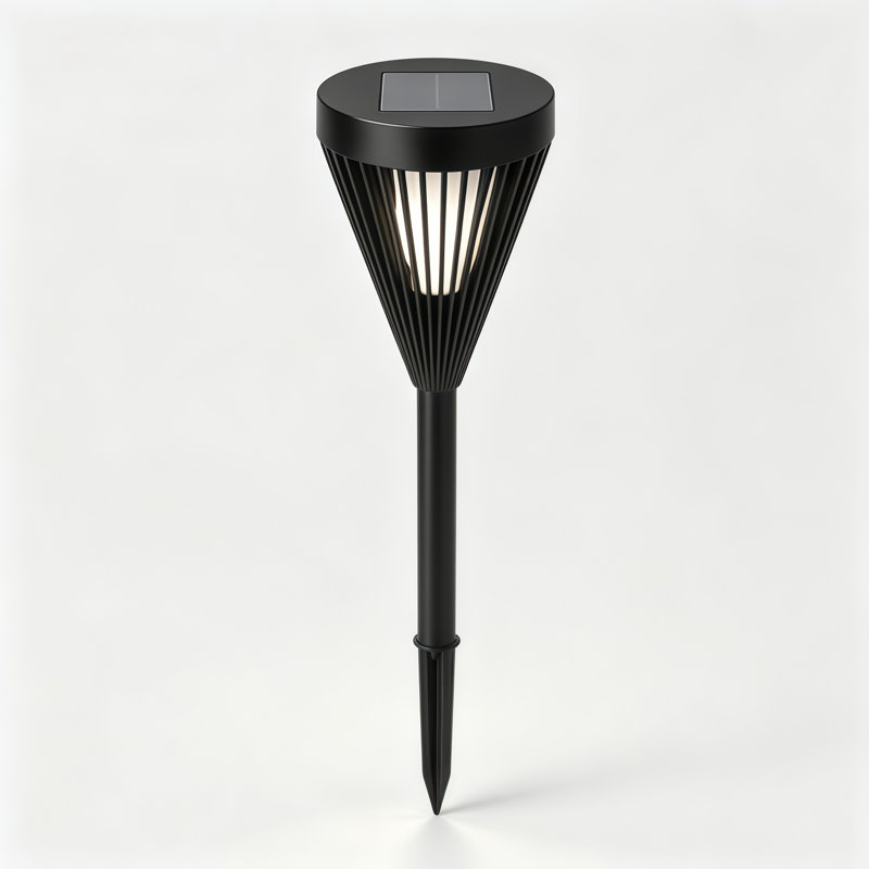 Lumières de sentier solaires modernes à cône, lumières de piquet de paysage à énergie solaire imperméables IP44, lumières de jardin solaires extérieures blanches chaudes pour marche, cour, entrée et allée (ensemble de 1)