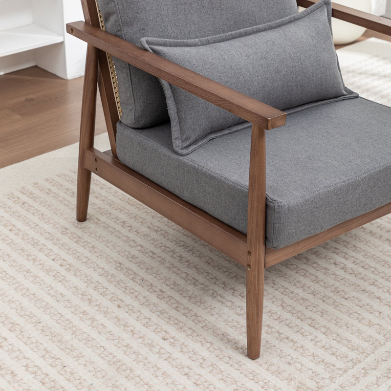 Rayn Solid Wood Upholstered Armchair, Gray