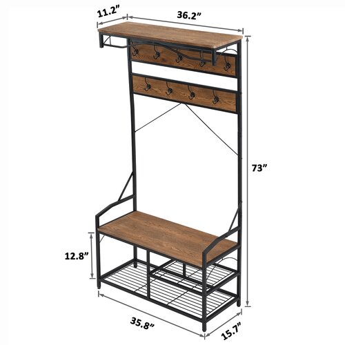 17 Stories Keaun Hall Tree 36.2'' Wide with Bench and Shoe Storage ...