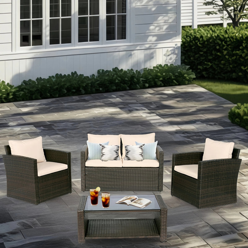 Arlington Outdoor Wicker 4 Piece Seating Group, Beige