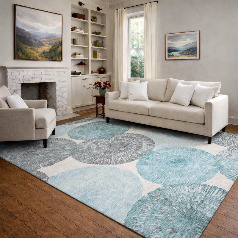Premium Machine Washable Mayfield AMF2351 Abstract Rug, Teal, 8' x 10'