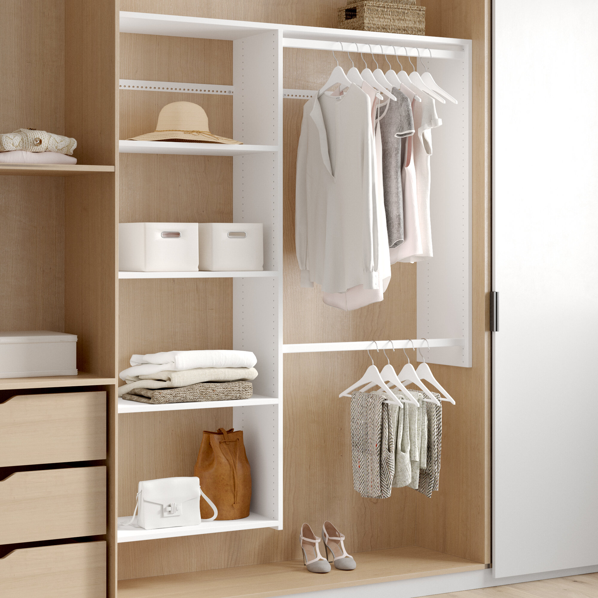 Rubbermaid Pantry 36 inch Closet Storage Organization System Kit, White