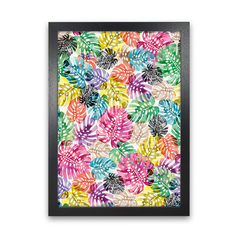 Tropical Monstera Leaves Multicolored - Print, Black Framed, 34cm H x 25cm W x 3cm D
