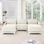 Élégant canapé rembourré en chenille avec capitonnage sur mesure et repose-pieds assorti pour un confort et un style polyvalents-116780843