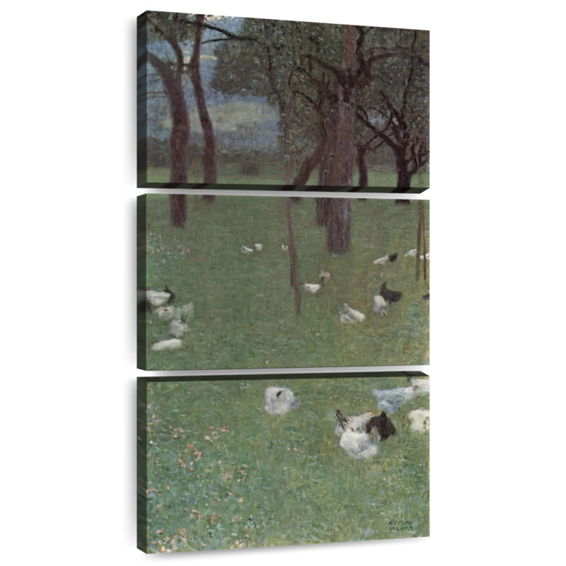 Garden With Chickens In St. Agatha, 32" H x 15" W