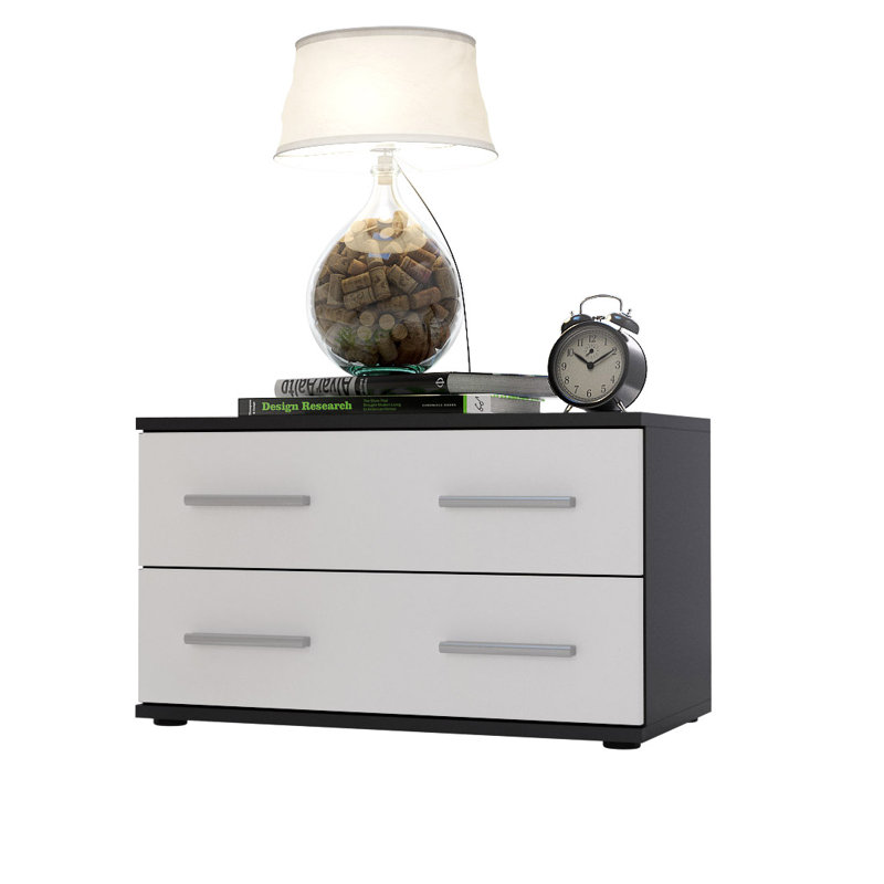 60 cm W Bedside Table, Matt black/Matt white