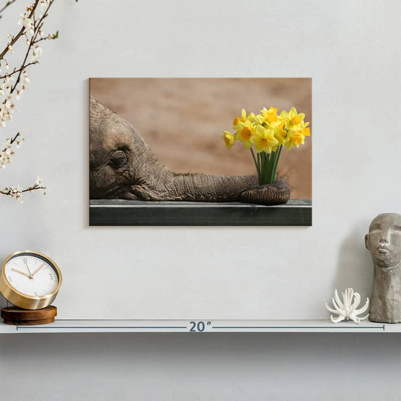 Elephant And Yellow Daffodil, 8" H x 12" W