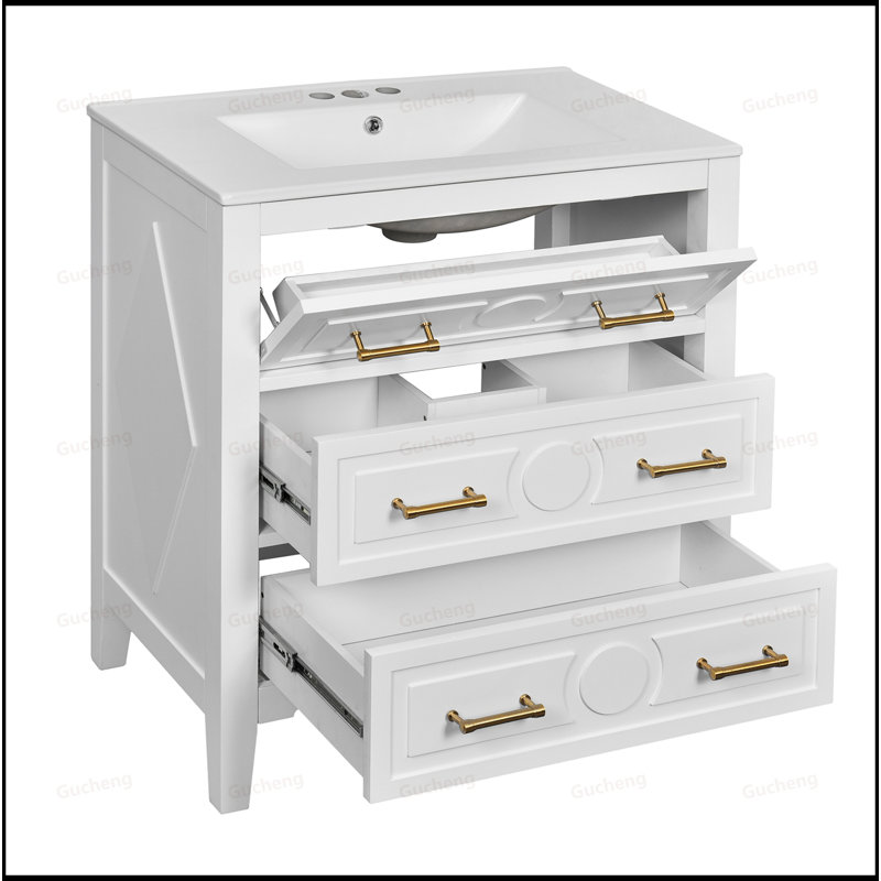 Ensemble de meuble-lavabo 60 po avec lavabo en céramique et 3 tiroirs