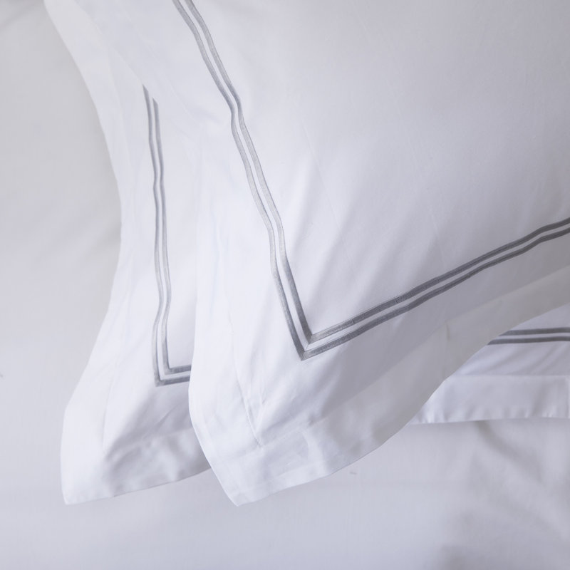 American Cotton 500 Thread Count Sateen Weave Hotel Stitch Duvet Cover Set Long Staple Cotton Embroidered Duvet Cover