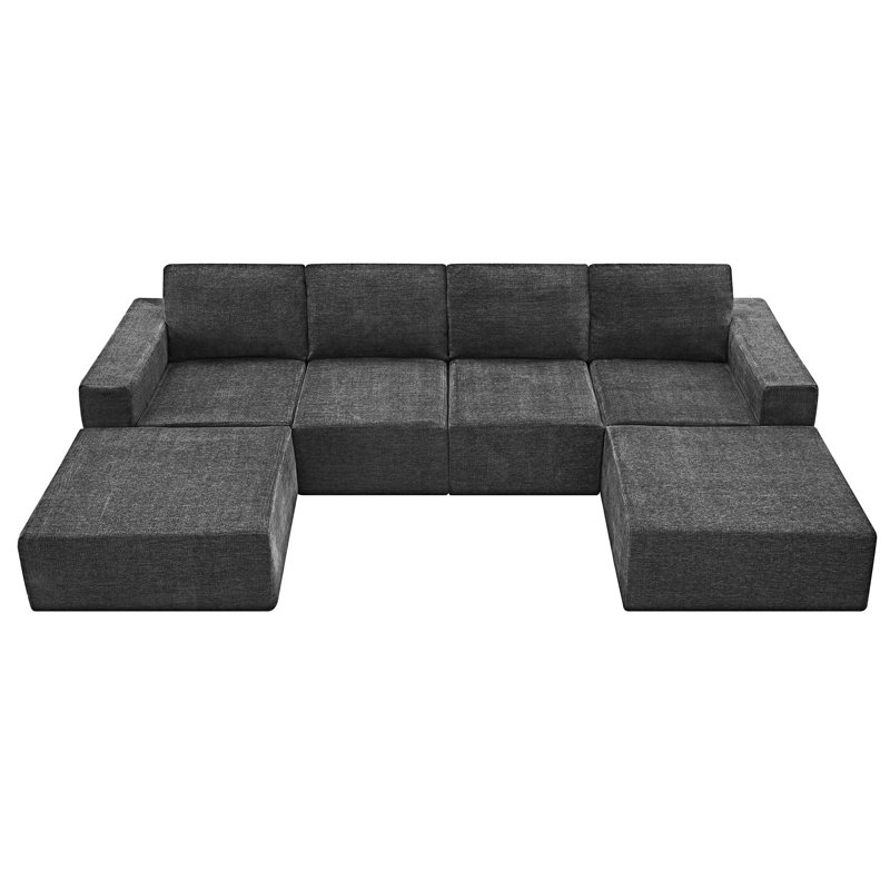 Modular U Shaped Sectional Sofa With Ottomans, Dark Gray