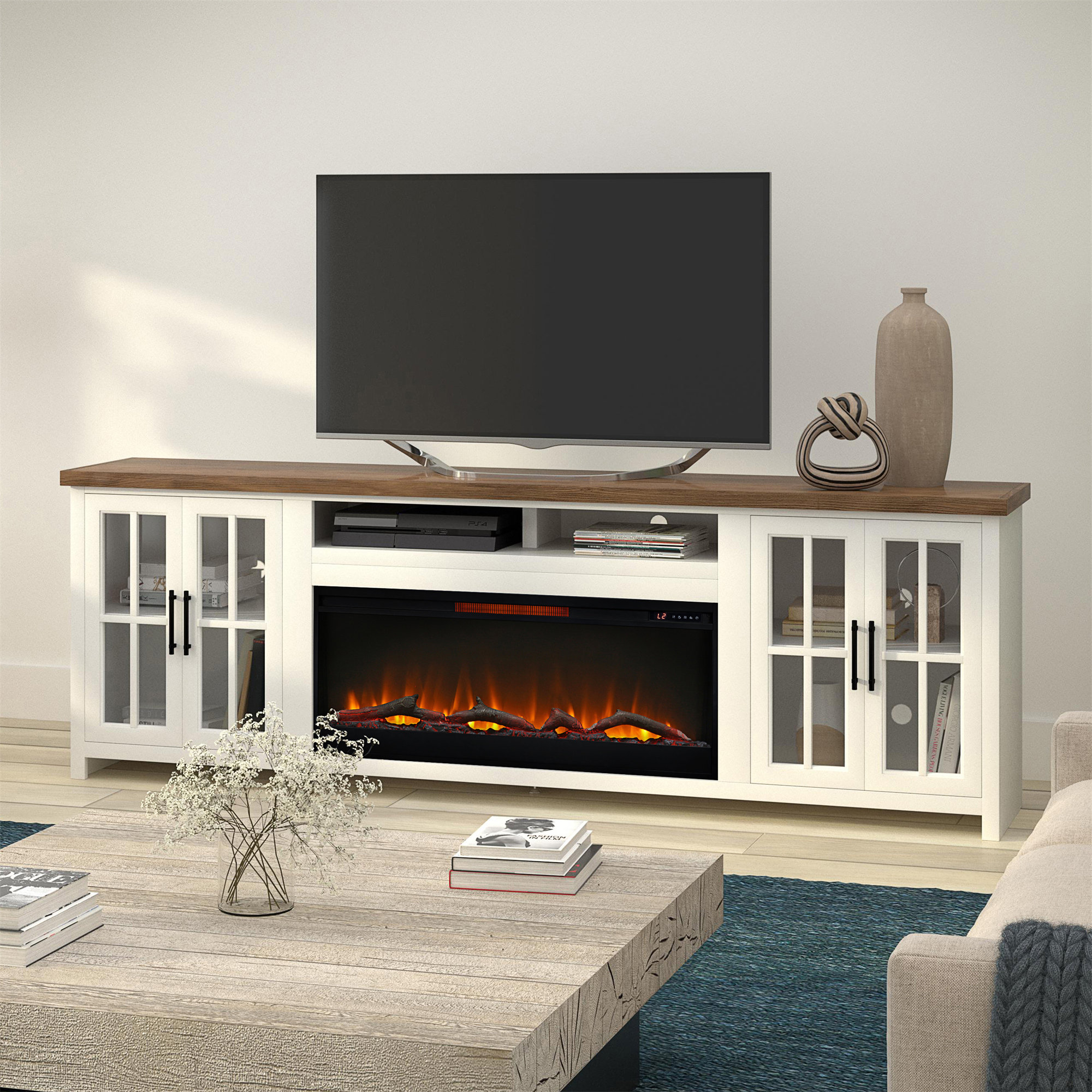Audiohome Hampton 97 Inch Fireplace TV Stand Console For Tvs Up To 100 ...