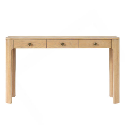 Rustic Console Table With Curved Corners For Safety, Entryway Table With 3 Concealed Drawers, Sturdy Sofa Table With Thick Legs For Hallway & Living R