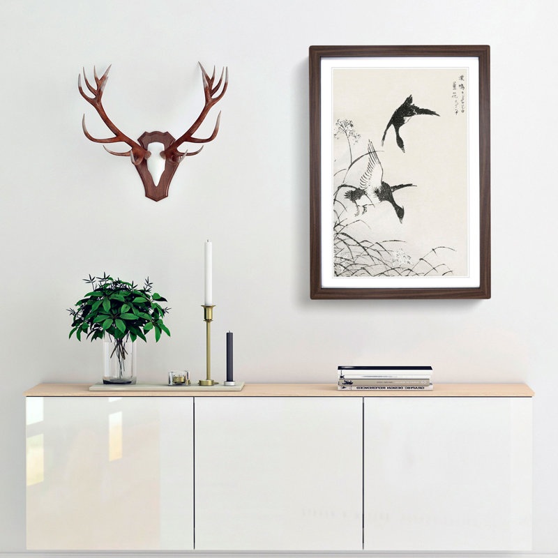 Two Ducks by Numata Kashu - Picture Frame Painting Print, Walnut Framed, 65cm H x 48cm W x 2cm D