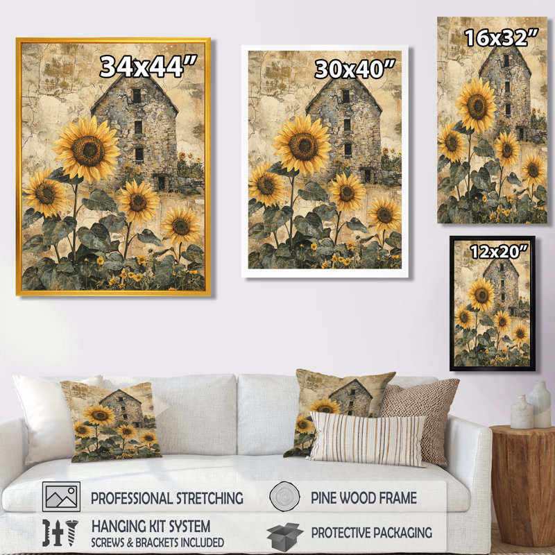 Drevion - Floral Wall Art, H 20 po x l 12 po, Reproduction encadrée d'une seule photo, Doré