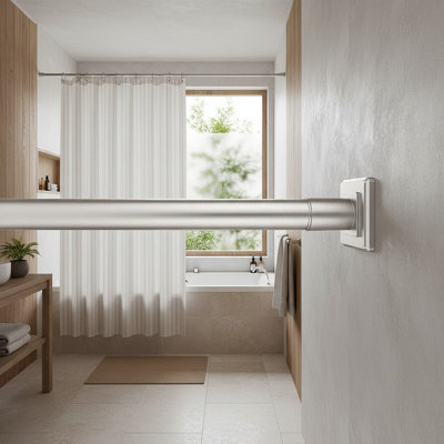 No Drill Tension Shower Curtain Rod 30-76 Inches, Brushed Nickel Stainless Steel 35 Lb Heavy Duty, 2" Anti-Slip Silicone Pads, Tool-Free Install For Bathroom, Closet, Kitchen, RV