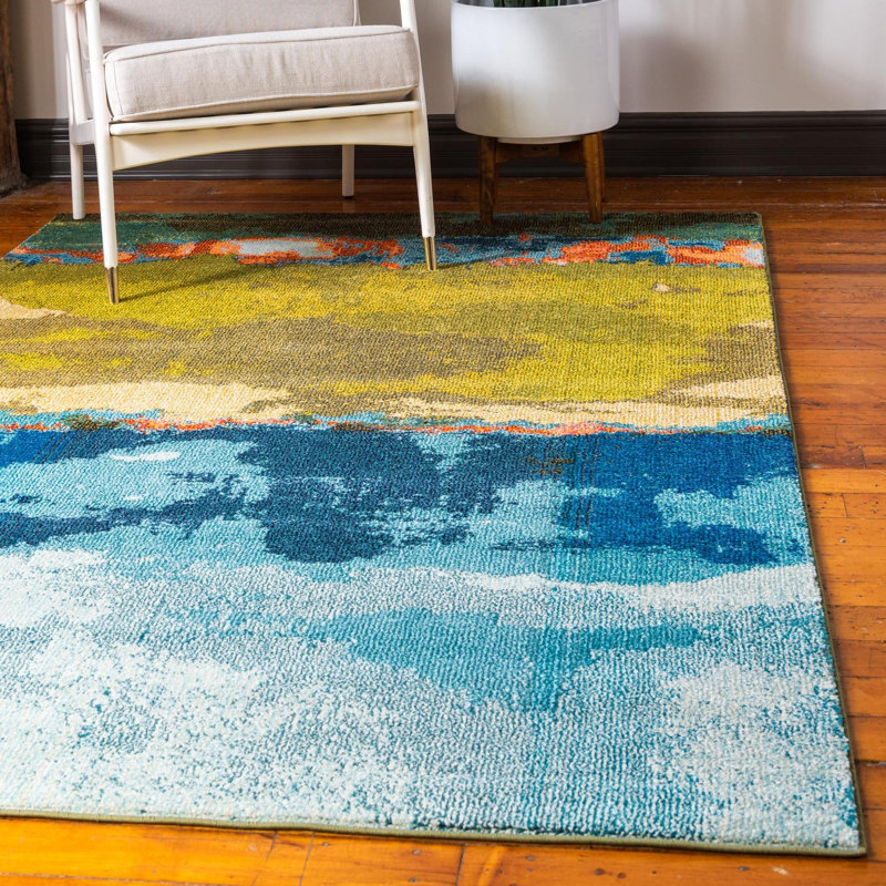 Washable Abstract Indoor Rug, Rectangle 5'1" x 8'