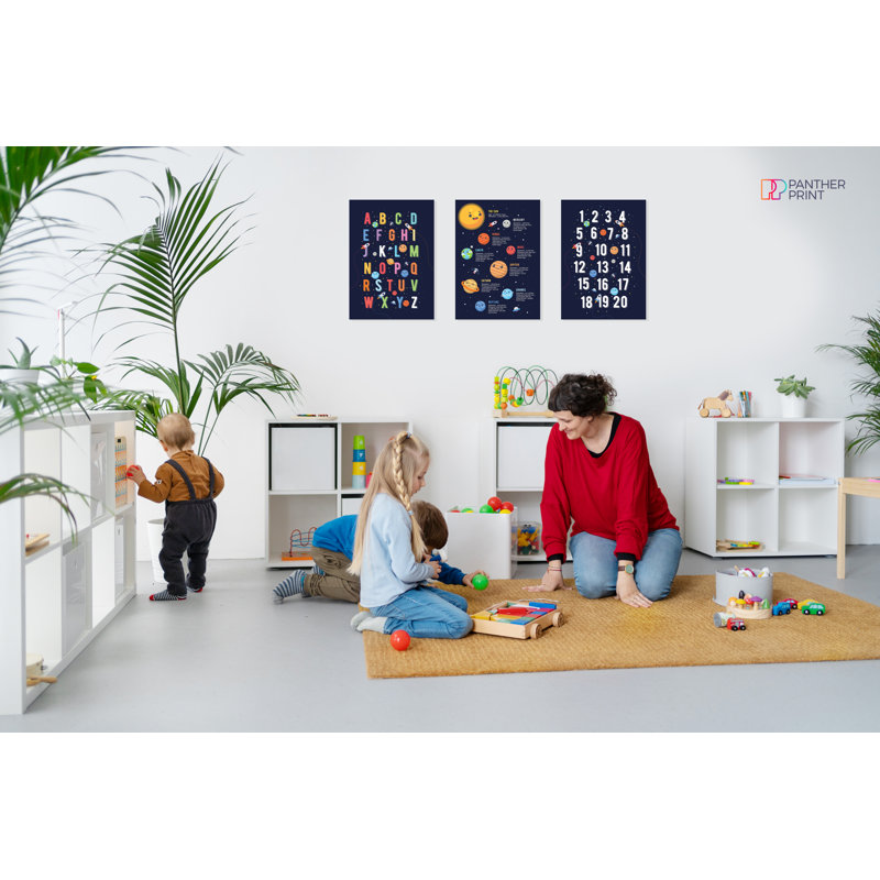 Solar System, Alphabet and Numbers Educational Classroom 3 Piece Wall Art, 29.7cm H x 21cm W