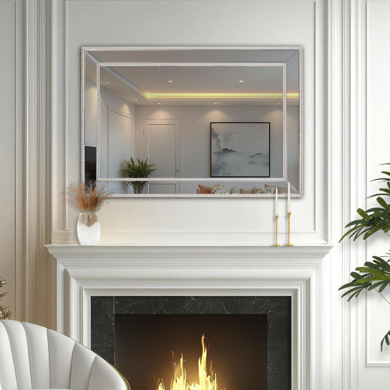 Rectangular Beaded Glass Trim Wall Mirror