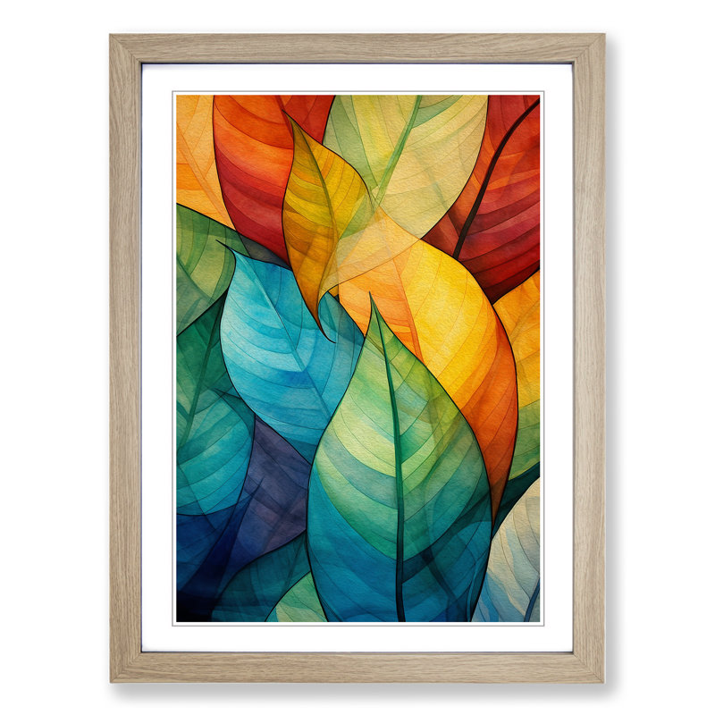 XYZ-FRM-V1223-4110 Leaf Abstract No.3 - Single Picture Frame Print on Wood, Oak, 46cm H x 34cm W x 2cm D