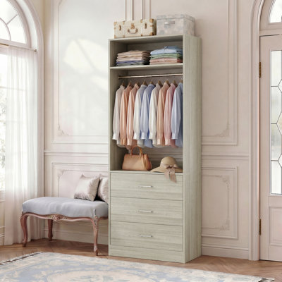 Freestanding Small 24" Closet System With 3 Wood Drawers