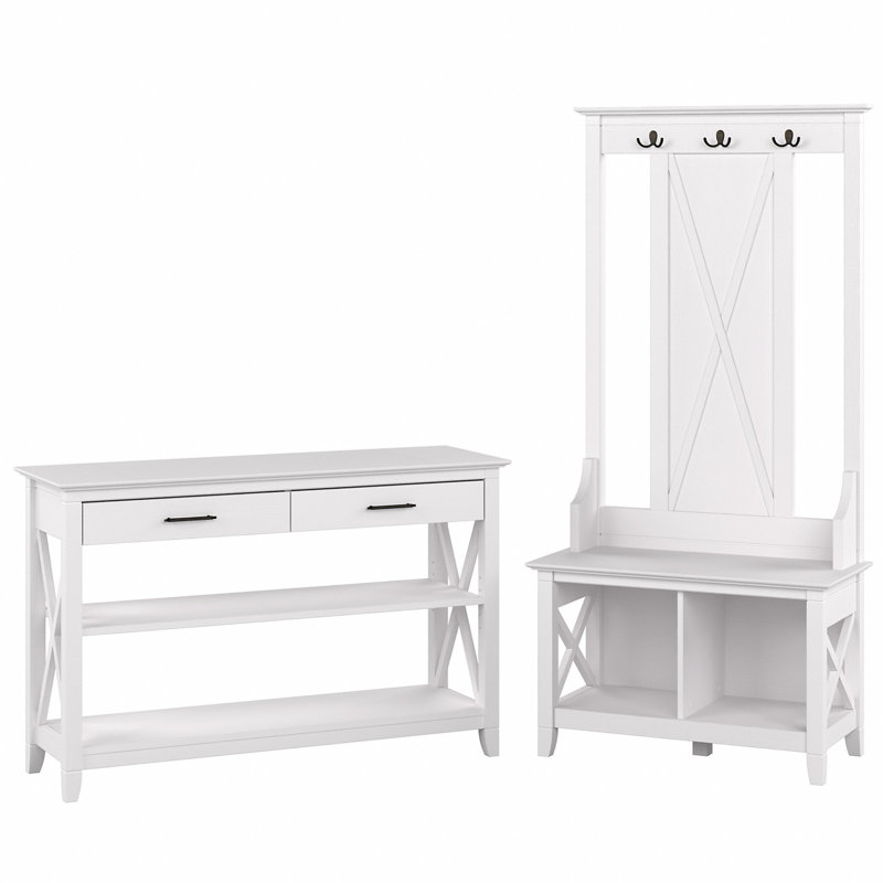 Key West Hall Tree with Bench and Shoe Storage, Pure White