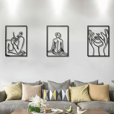 3 pièces / ensemble d'art mural en métal nordique minimaliste en fer mural abstrait femme sexy