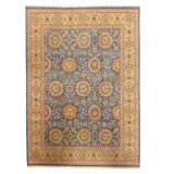 Hand Knotted Wool Oriental Area Rug in Blue And Gold