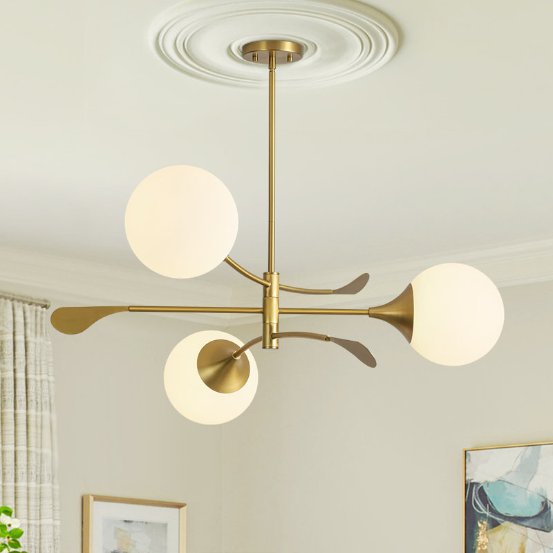 3 - Light Creative Linear Frosted Glass Globe Chandelier, Gold