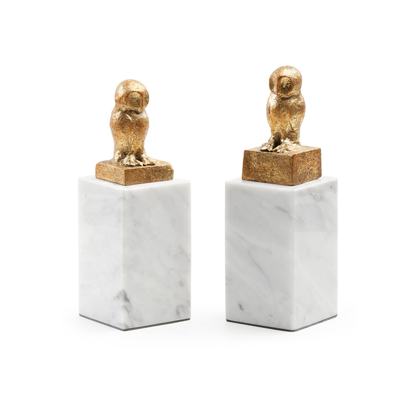Owl Statue, Gold Leaf/White