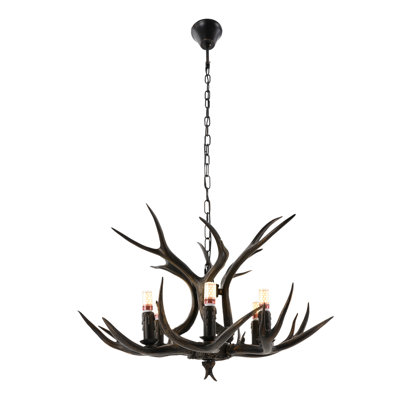 Lustre rustique en bois rustique à 6 lumières en résine élégante (sans les ampoules)