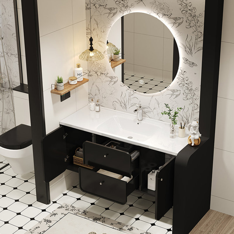 French style simple black bathroom cabinet