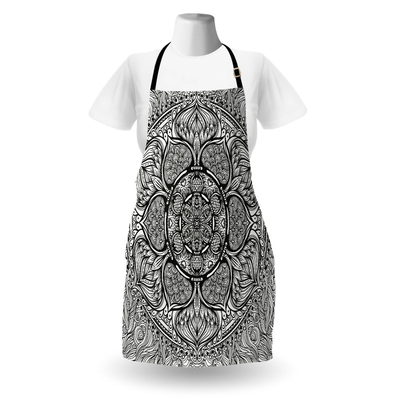 Tablier de style oriental East Urban Home unisexe, inspiré du mandala, taille adulte, noir et blanc