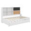 Lit de jour simple avec lit gigogne, structure de lit de jour simple en bois avec tablettes de rangement, tableau noir, tableau de liège et ports USB
